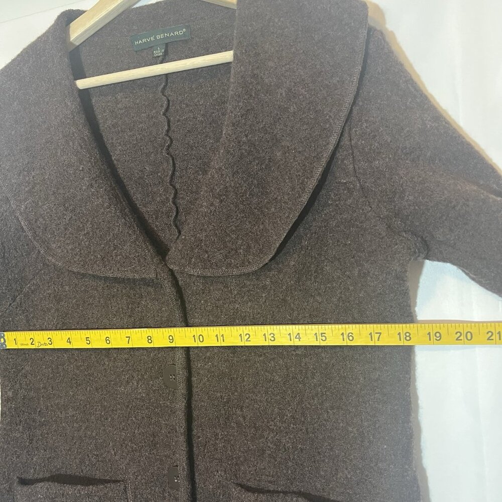 Harve Benard Women Cardigan Sweater Large Size 100% Wool Brown Open Front Button - Picture 4 of 10